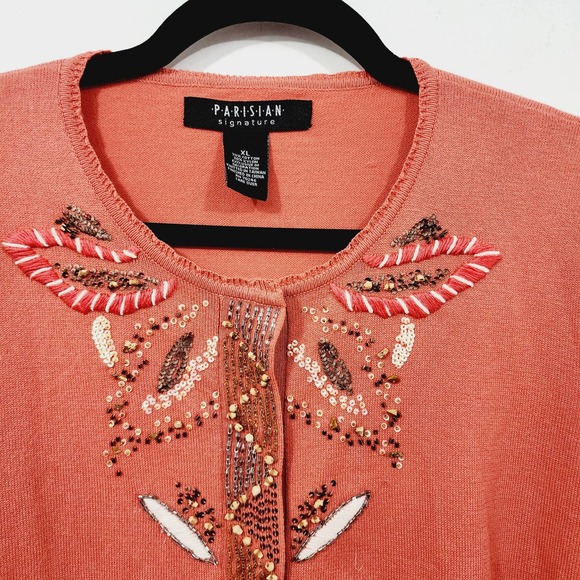 Parisian Signature Beaded Button Front Knit Cardigan Sweater Women's Size XL - Picture 3 of 12